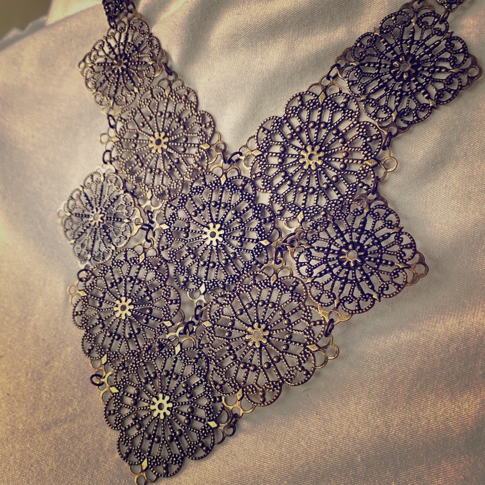 Antique-toned bib necklace